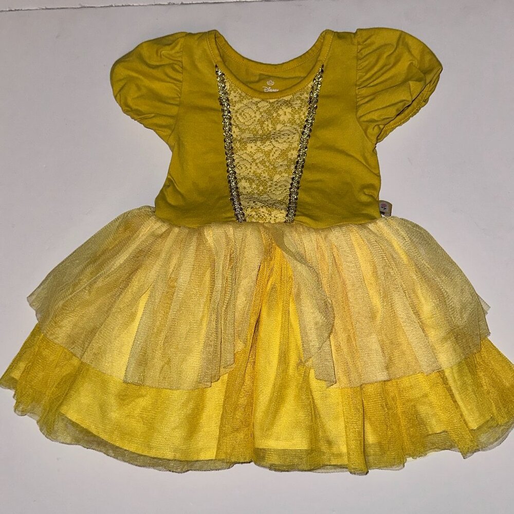 Disney Princess Belle Yellow Dress fluffy Skirt lace top short sleeves 2T